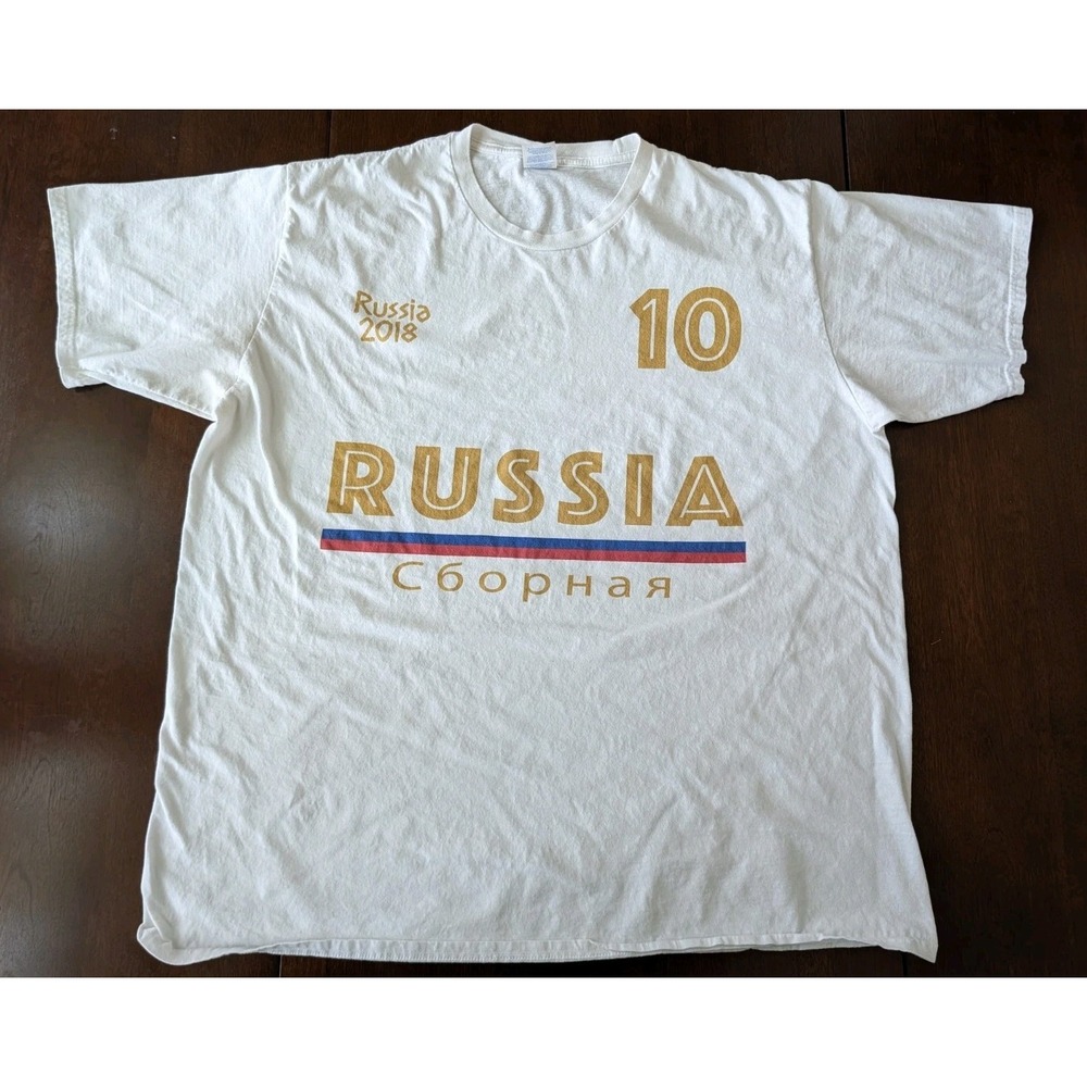 Russia 2018 World Cup Soccer T-Shirt 2XL Men's #10 Sbornaya Port & Co. Off White